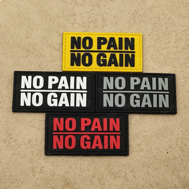 White Glow In Dark PVC Rubber No Pain No Gain Proverb Effort Motivational Phrases Embroidery Patches Appliques Reflective Badges
