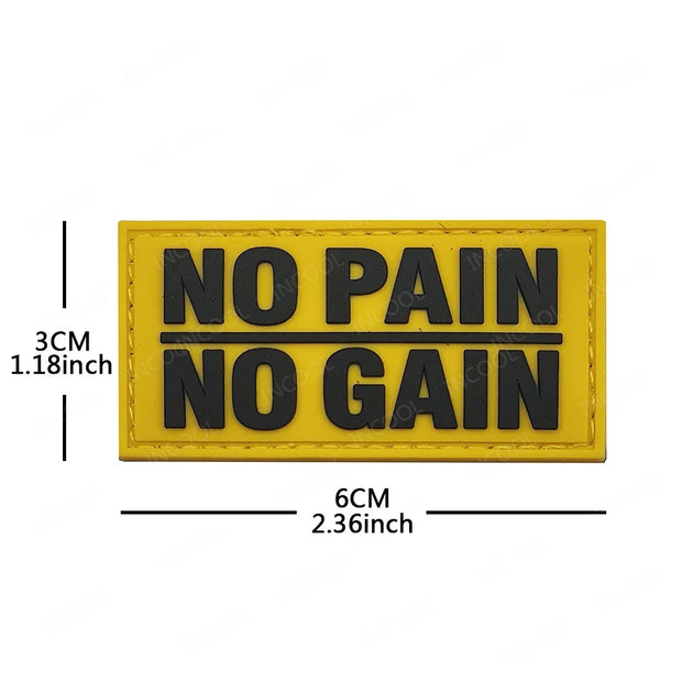 White Glow In Dark PVC Rubber No Pain No Gain Proverb Effort Motivational Phrases Embroidery Patches Appliques Reflective Badges