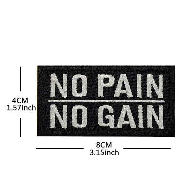 NO PAIN NO GAIN GYM fitness Embroidered luminous PVC Patch Outdoor Morale armband Hook Loop Backpack Tactical Badge Applique