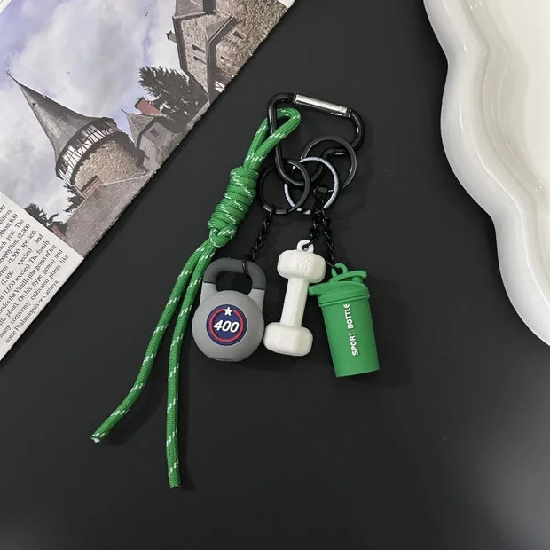 Mini Barbell Plates Key Chain with D-shaped Buckle Kettlebells Simulation Dumbbells Keyring Water Cups Creative