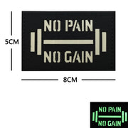 White Glow In Dark PVC Rubber No Pain No Gain Proverb Effort Motivational Phrases Embroidery Patches Appliques Reflective Badges