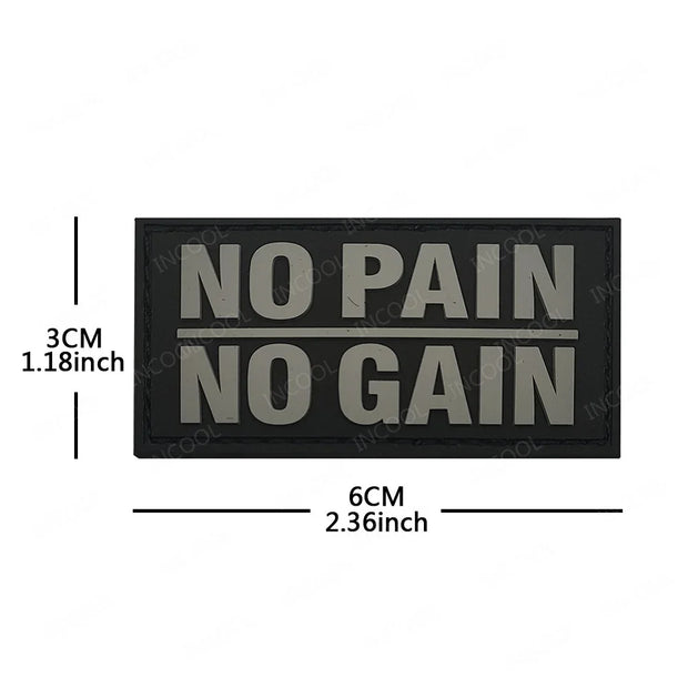 White Glow In Dark PVC Rubber No Pain No Gain Proverb Effort Motivational Phrases Embroidery Patches Appliques Reflective Badges