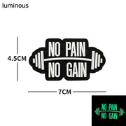 NO PAIN NO GAIN GYM fitness Embroidered luminous PVC Patch Outdoor Morale armband Hook Loop Backpack Tactical Badge Applique