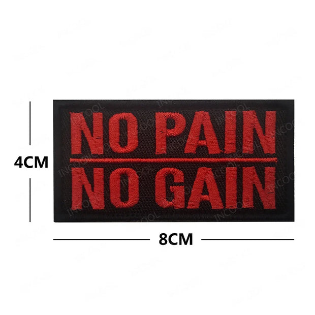 White Glow In Dark PVC Rubber No Pain No Gain Proverb Effort Motivational Phrases Embroidery Patches Appliques Reflective Badges